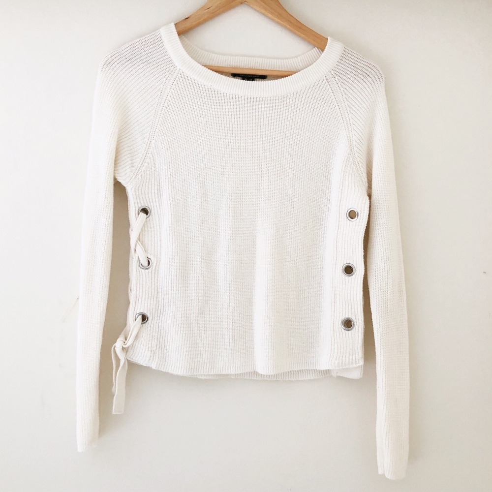White Lace-Up Sweater